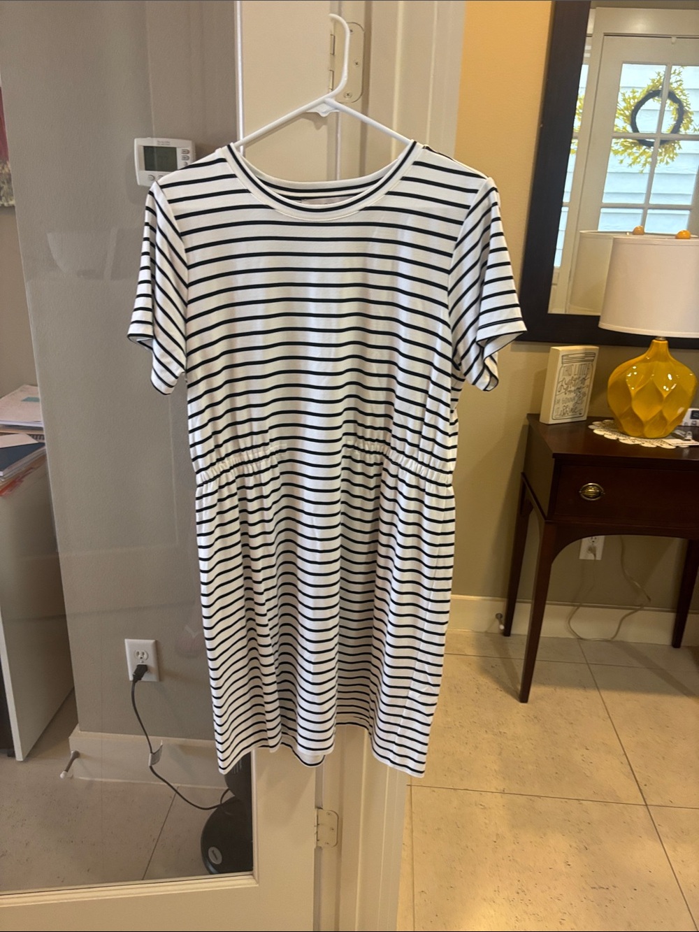 LOFT Black & White Striped Knit Tee Dress